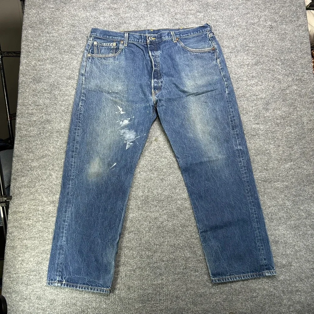 Levi's 501 Original Straight Fit Jeans Mens 40X30 Blue Denim Button Fly - Stains